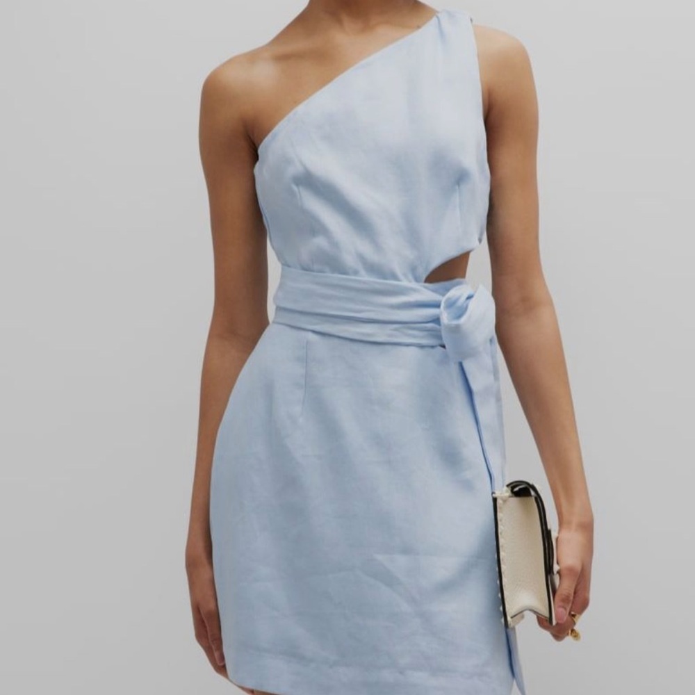Elegant One-Shoulder Light Blue Dress